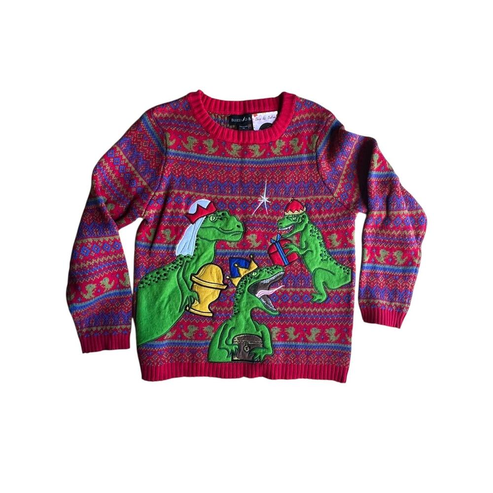 Blizzard Bay Kids Boy T REX Dinosaurs Embroidered Christmas Sweater Size Medium